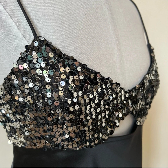 New! Zara Black Satin Contrast Sequin Maxi Slip Dress nwt 26138 - Picture 6 of 15